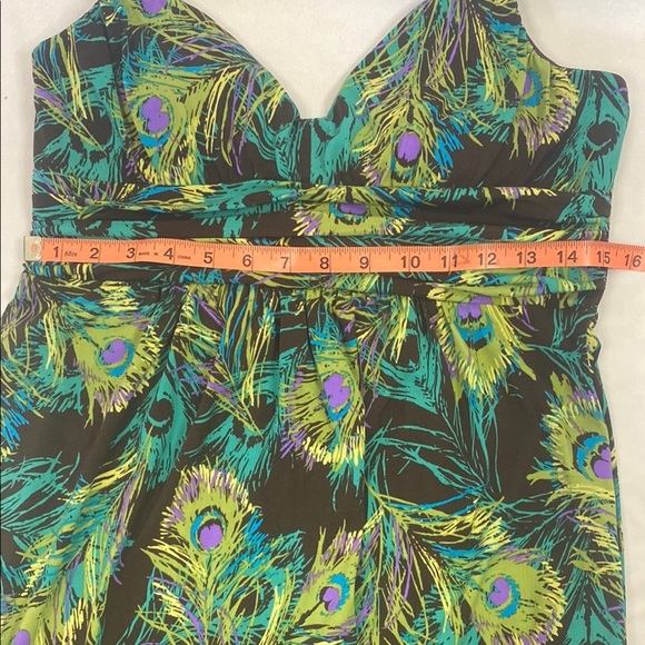 Vintage Y2K Ruby Rox Peacock Feather Halter Dress, Size L - Picture 7 of 8